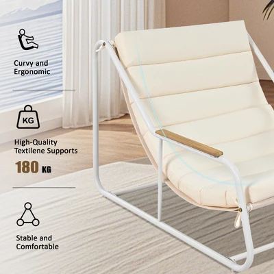 VASIP Set Of 3 Outdoor Chaise Lounge Set - Pool Lounge Chairs With Acacia Side Table For Patio, Lawn, Deck And Beach (Beige White) 5 VASIP Set Of 3 Outdoor Chaise Lounge Set - Pool Lounge Chairs With Acacia Side Table For Patio, Lawn, Deck And Beach (Beige White) - Image 3