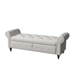 Cecily 63" Button-Tufted Large Storage Ottoman Upholstered Fabric Bench Features Rolled Arms, Window Seating, And Solid Wood Legs-Maison Boucle -Nexera Furniture Store GUEST e7485898 e513 4cf6 a9fa 6ec126120a69