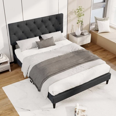Costway Twin/Full/Queen Size Bed Frame With Button-Tufted Headboard & Wooden Slats Easy Assembly 13 Costway Twin/Full/Queen Size Bed Frame With Button-Tufted Headboard & Wooden Slats Easy Assembly - Image 11