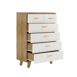 Modern 6 Drawer Dresser With Solid Wood Legs And Handles, White + Oak - ModernLuxe -Nexera Furniture Store GUEST e85b1aec e5a6 4884 a753 c6ec9303eef2