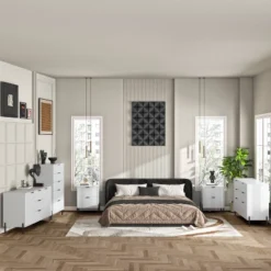 Festivo 5pc Modern Elegance Bedremm Chest And 2 Dressers And 2 Drawer Nightstands Set Off-White