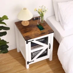 Nightstand With Charging Station, 18" Farmhouse Night Stand End Table With Barn Door, Rustic Wood Sofa Side Table 10 Nightstand With Charging Station, 18" Farmhouse Night Stand End Table With Barn Door, Rustic Wood Sofa Side Table -Nexera Furniture Store GUEST e8c4a425 3e82 4d74 bd9d 0a728028f70d
