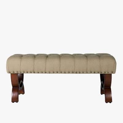 Carolina Tufted Bench With Nailhead Trim Cream - HomePop 5 Carolina Tufted Bench With Nailhead Trim Cream - HomePop - Image 3