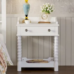 Kumasinova Wooden Nightstand With Open Shelf,Side Table With Turned Legs,Night Stand With Drawers,Bedside Table With Metal Handle For Bedroom -Nexera Furniture Store GUEST ebcdb1b2 bbf0 411c be83 bcb06381091a