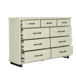 Festivo 3pc Contemporary 9 Drawer Dresser And 3 Drawer Nightstand Set Saw Cut Off-White: MDF, Metal Legs, Anti-Tip -Nexera Furniture Store GUEST ebdc016e 94de 41b6 8c6e 2584e04c25da 1