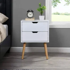 Sweetgo Modern Wooden Bedroom Nightstand End Side Table With 4 Anti-Slip Rubber Padded Legs, And 2 Groove-Handled Storage Drawers -Nexera Furniture Store GUEST ec3b02d2 478d 475a 8475 b1b88b67ba69