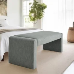 Kaia 47" Contemporary Farmhouse Linen Fabric Waterfall Upholstered Bench-The Pop Maison -Nexera Furniture Store GUEST ec8ce45e 39b3 4172 bc50 ab112822ee1a