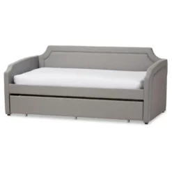 Parkson Modern And Contemporary Linen Fabric Curved Notched Corners Sofa Daybed With Roll - Out Trundle Guest Bed - Twin - Baxton Studio -Nexera Furniture Store GUEST ece8ac34 9d5b 452e a9aa a07281a84842