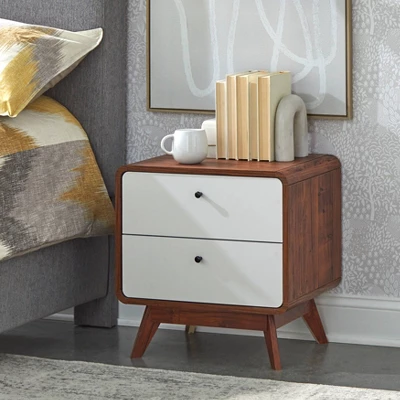 Cassie Mid-Century Modern Nightstand Walnut/White - Buylateral 3 Cassie Mid-Century Modern Nightstand Walnut/White - Buylateral