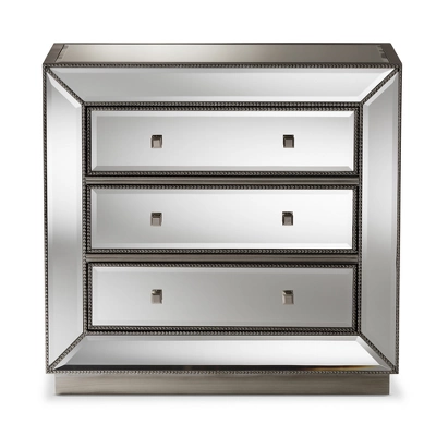 Edeline Hollywood Regency Glamour Style Mirrored 3 Drawer Chest Baxton Studio 4 Edeline Hollywood Regency Glamour Style Mirrored 3 Drawer Chest Baxton Studio - Image 2
