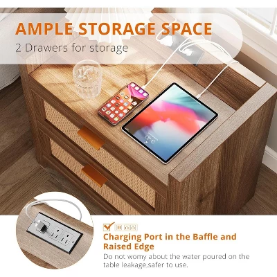 Nightstands Set Of 2, Rattan Night Stand, Bedside Tables With 2 Drawers, End Tables For Bedroom Living Room And 5 Nightstands Set Of 2, Rattan Night Stand, Bedside Tables With 2 Drawers, End Tables For Bedroom Living Room And - Image 3