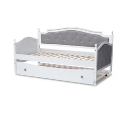 Twin Marlie Upholstered Daybed With Trundle Gray/White - Baxton Studio -Nexera Furniture Store GUEST efb74440 710b 4129 a302 b381b71fa73c