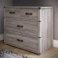 Little Seeds Nova 4 Drawer Storage Dresser With Leather Drawer Pulls, Gray Oak