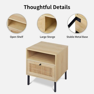 Angel Sar Rattan Nightstands Set Of 2, Boho Night Stand With 1 Door, Natural Wood 7 Angel Sar Rattan Nightstands Set Of 2, Boho Night Stand With 1 Door, Natural Wood - Image 5