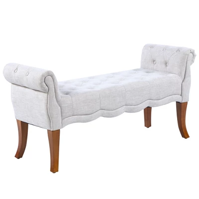 HOMCOM Traditional Style Entryway Bed End Shoe Bench With Button Tufted And Rounded Arm For Living Room 8 HOMCOM Traditional Style Entryway Bed End Shoe Bench With Button Tufted And Rounded Arm For Living Room - Image 6