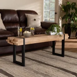 Henson Wood And Black Finished Metal Bench Brown - Baxton Studio -Nexera Furniture Store GUEST f3bfe8f2 a5ed 4829 9942 6ae14d978a88