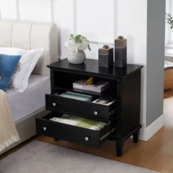 Kumasinova Wood Nightstand With Charging Station,End Table With USB Ports,Night Stand With Drawers&Open Shelf,Fluted Pilasters Side Table For Bedroom -Nexera Furniture Store GUEST f499eefb b0b5 4900 b88c a4ac3c07fd14