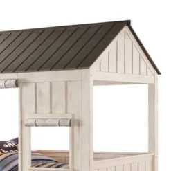 84" Full Bed Spring Cottage Bed Weathered White Washed Gray - Acme Furniture: Canvas Upholstery, Chrome Frame, Adjustable Size