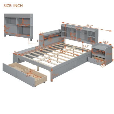 GDFStudio Oswald 4pcs Full Size Wooden Bedroom Furniture Sets With Shelves, Nightstand, Drawers And USB Ports 4 GDFStudio Oswald 4pcs Full Size Wooden Bedroom Furniture Sets With Shelves, Nightstand, Drawers And USB Ports - Image 2