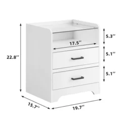 Homhougo Nightstand Set Of 2, White Night Stand With LED Lights And 2 Drawers White