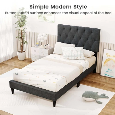 Costway Twin/Full/Queen Size Bed Frame With Button-Tufted Headboard & Wooden Slats Easy Assembly 11 Costway Twin/Full/Queen Size Bed Frame With Button-Tufted Headboard & Wooden Slats Easy Assembly - Image 9