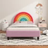 Twin Size Upholstered Platform Bed With Rainbow Design Headboard, Cute Style Princess Bed For Boys & Girls, Teens, Colorful & Pink-ModernLuxe