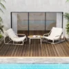 VASIP Set Of 3 Outdoor Chaise Lounge Set - Pool Lounge Chairs With Acacia Side Table For Patio, Lawn, Deck And Beach (Beige White)