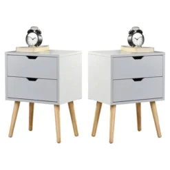 Sweetgo Modern Wooden Bedroom Nightstand End Side Table With 4 Anti-Slip Rubber Padded Legs, And 2 Groove-Handled Storage Drawers -Nexera Furniture Store GUEST fb9992ae d635 4699 891e ac8db101920f