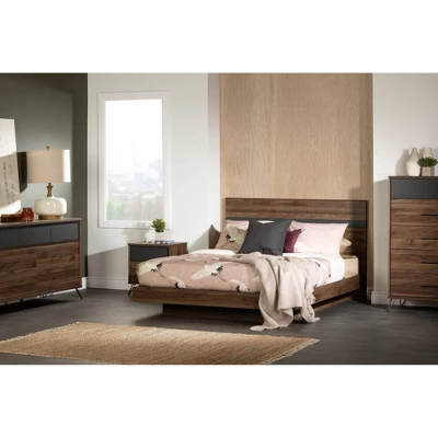 Queen Olvyn Complete Bed Natural Walnut/Charcoal - South Shore 4 Queen Olvyn Complete Bed Natural Walnut/Charcoal - South Shore - Image 2