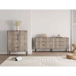 Manhattan Comfort Dumbo 2pc Modern 5 Drawer Dresser And 6 Drawer Double Dresser Set